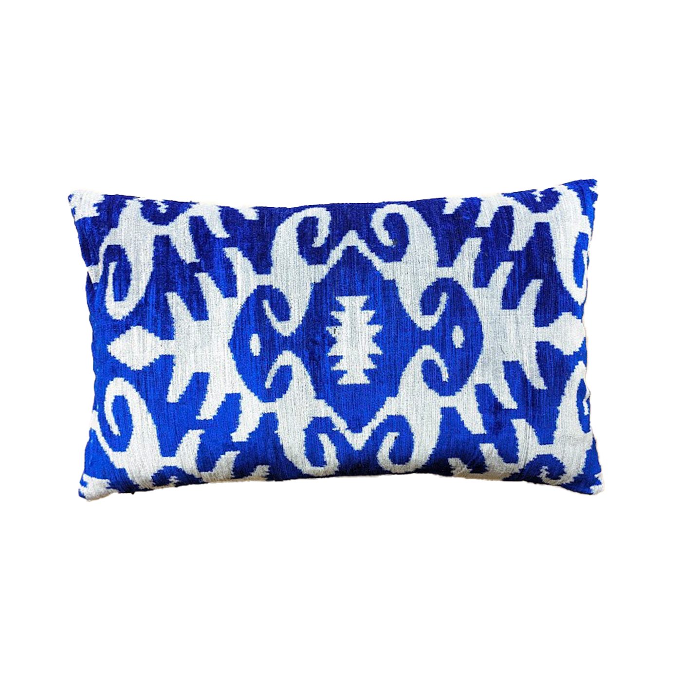 Blue and White Velvet Silk Ikat Cushion