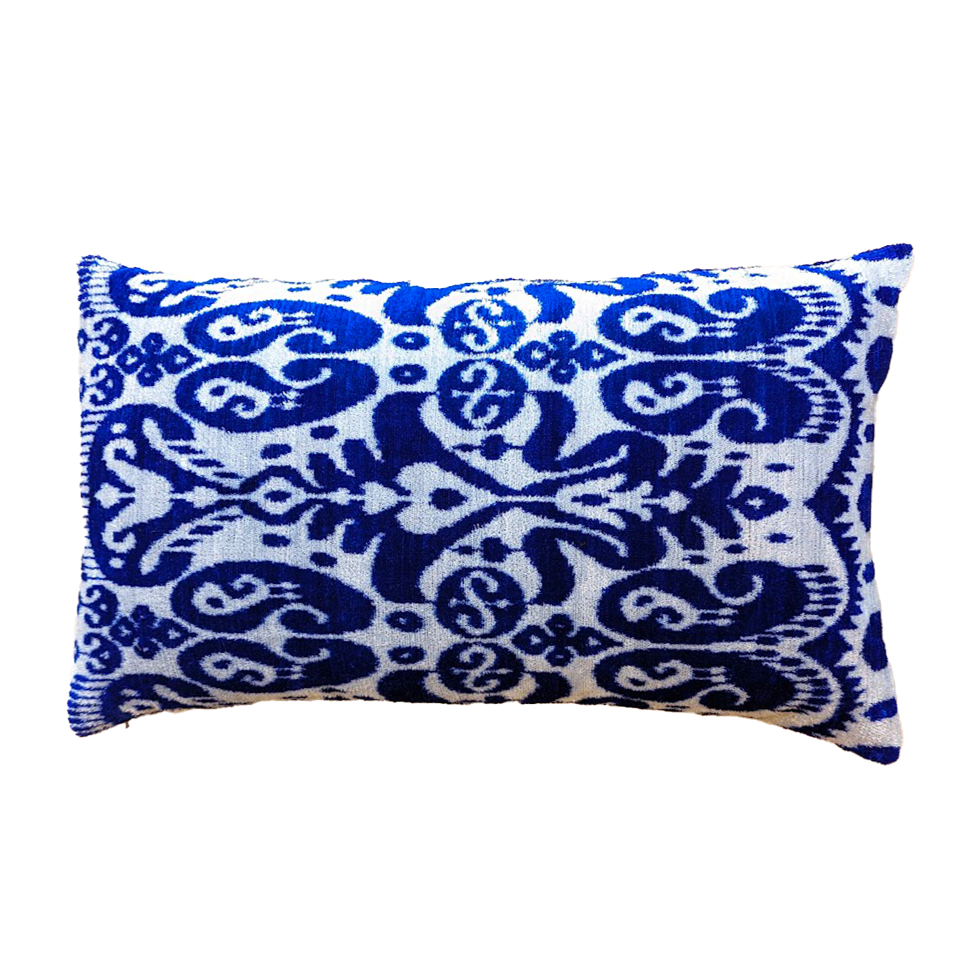 Blue and White Double Velvet Silk Ikat Cushion