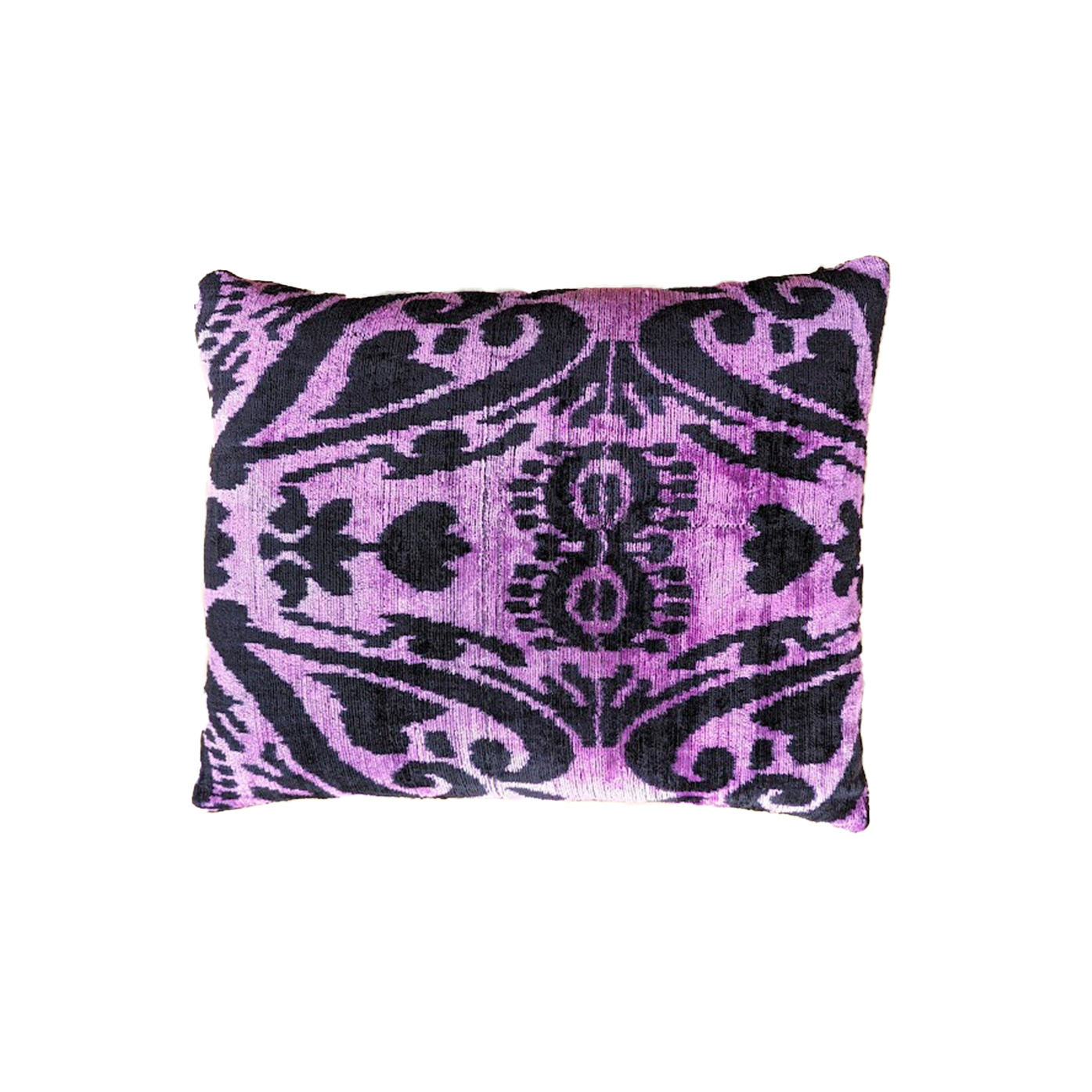 Pink and Black Velvet Silk Ikat Cushion