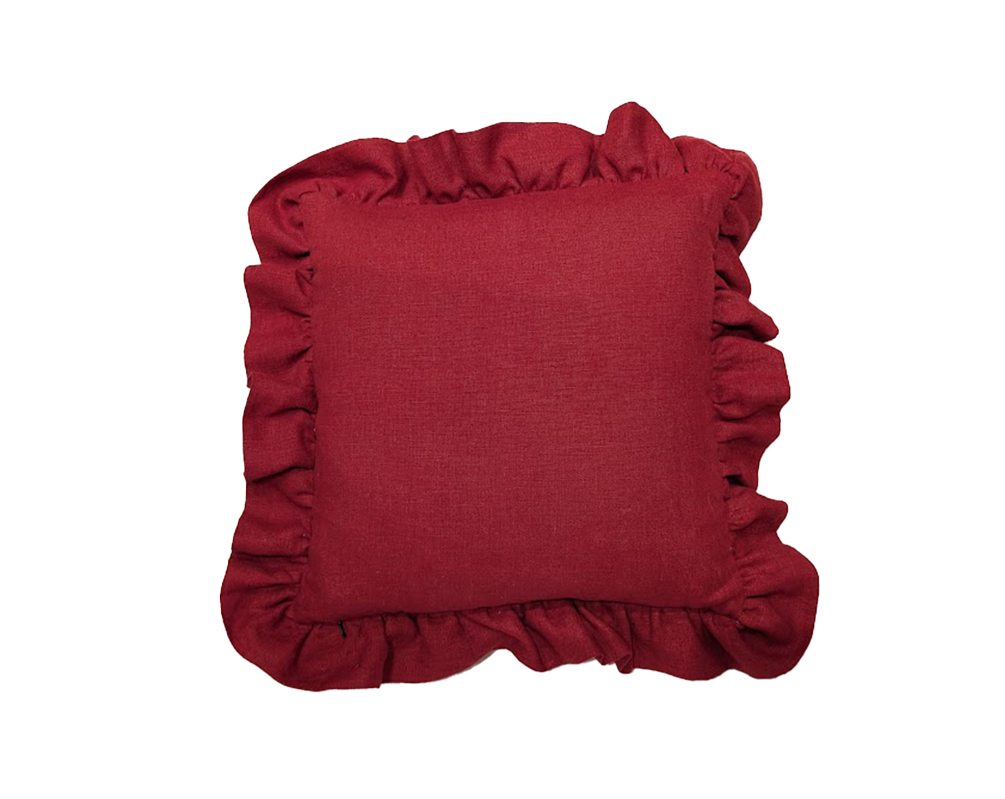 Red Linen - 100 % Linen Ruffle Cushion