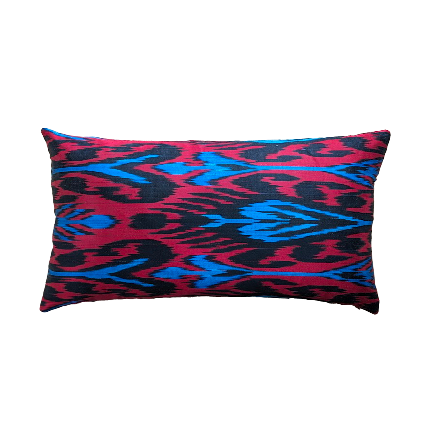 Red, Blue and Black Silk Ikat Cushion